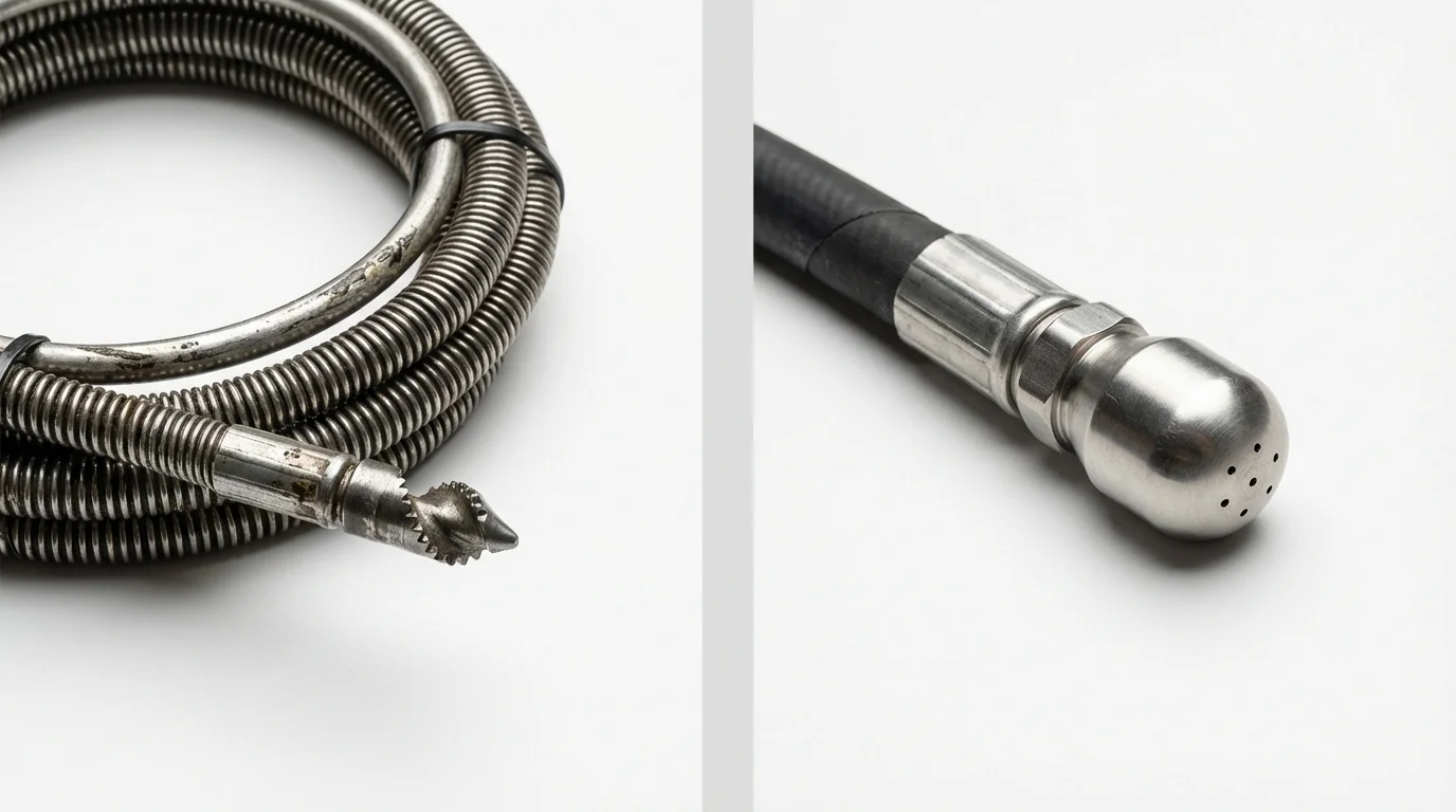 Drain snake cable and hydro jetting nozzle used for drain cleaning in Winthrop, MA
