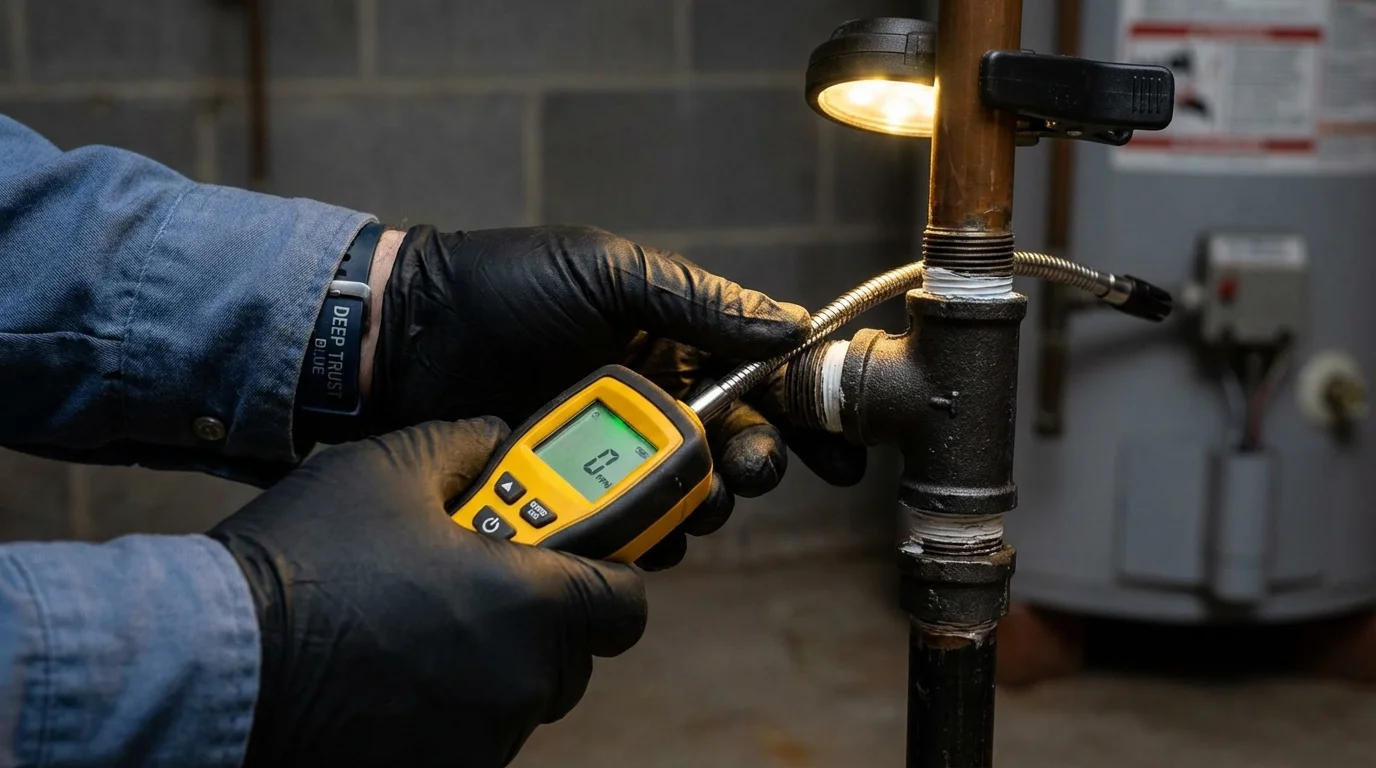 Gas leak detection with electronic sniffer by Johns Plumbing LLC in Winthrop