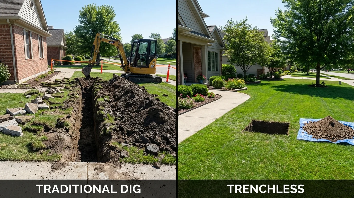 Trenchless sewer repair with minimal yard damage versus traditional excavation in Winthrop, MA